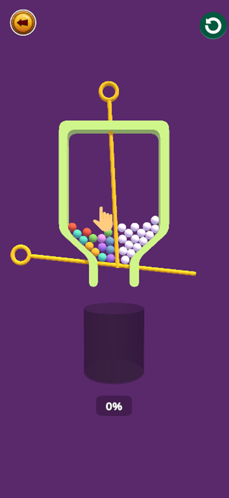 No Wifi Relaxing Mini Games - Un nivel de puzzle de tirar del alfiler con bolas de colores y una jugabilidad simple basada en la física.