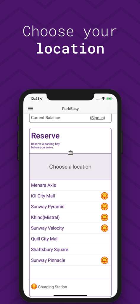 ParkEasy: Reserve Parking - Una pantalla de smartphone que muestra una lista de ubicaciones de aparcamiento en la aplicación ParkEasy