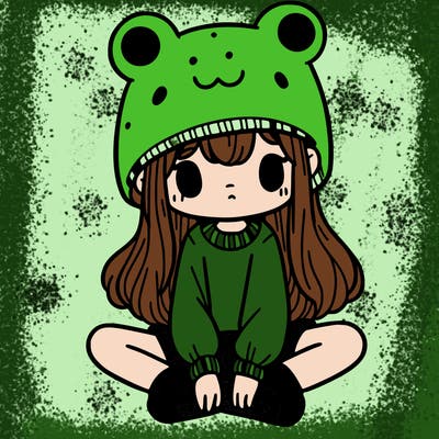 a girl wearing a frog hat and some frog socks