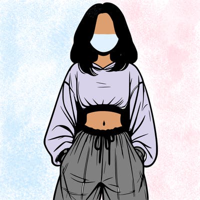 realistic girl faceless with baggy pants and a crop top