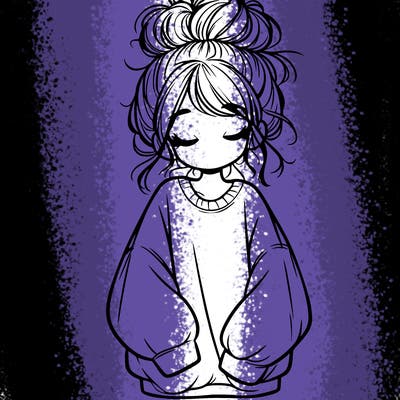 girl with baggy sweatshirt and messy bun