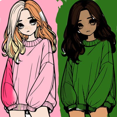 realistic girl with baggy sweater