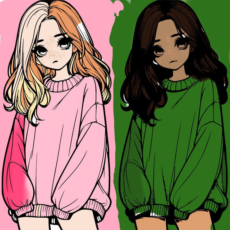 realistic girl with baggy sweater