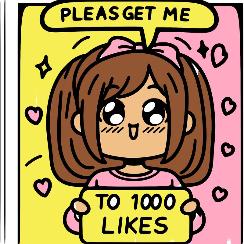 a girl saying please get me to 100 likes