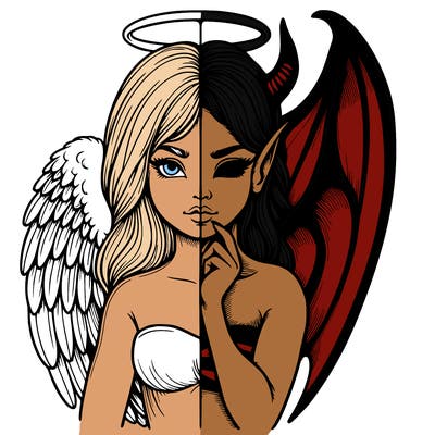 realistic angel half demon