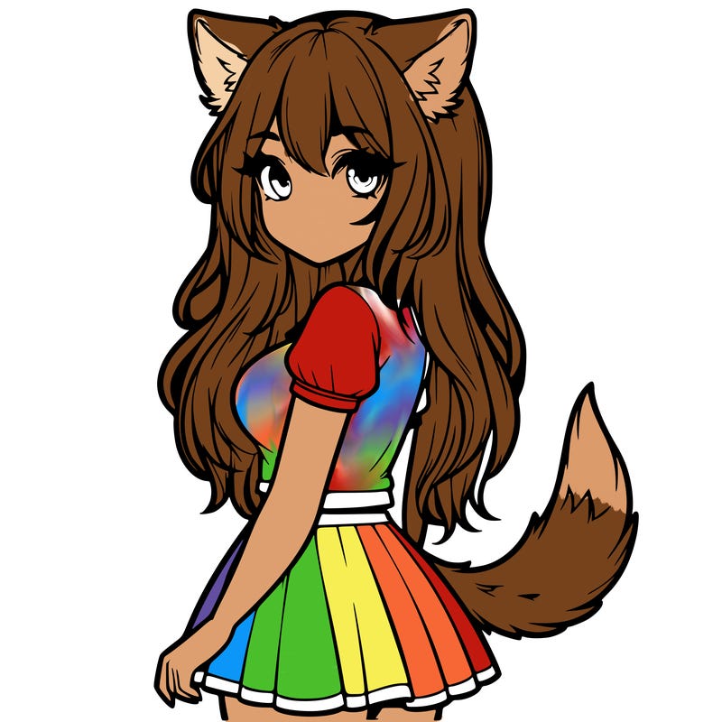 realistic girl with wolf ears and a tail