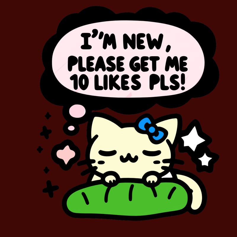kitty taking a nap dream talking and saying "i'm new, please get me at least 10 likes pls!!"