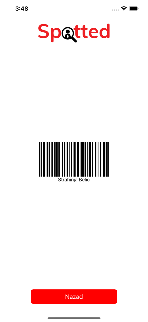 Spotted RS app screen showing a digital membership barcode for facility check in