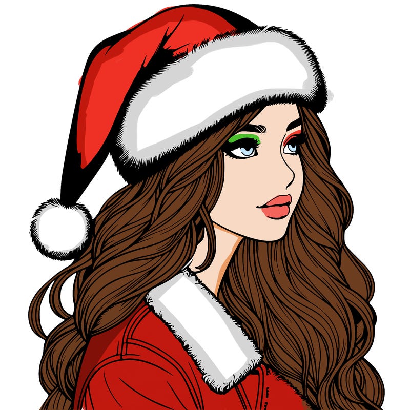 realistic girl in santa hat
