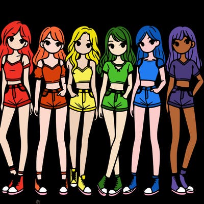 a group of girls wearing crop tops and shorts