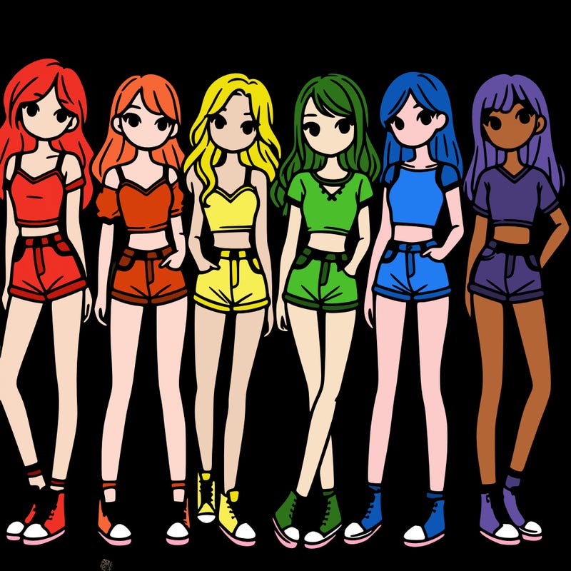 a group of girls wearing crop tops and shorts