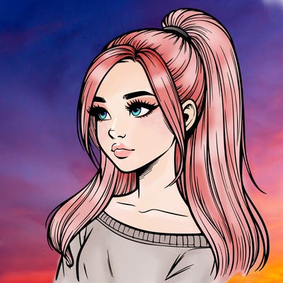 realistic girl with a high ponytail