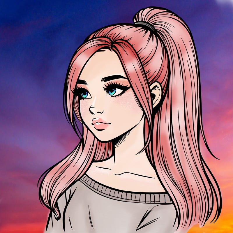 realistic girl with a high ponytail