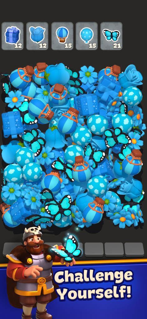 Match 3D Saga - Match 3D Saga gameplay screen with blue objects and a barbarian character