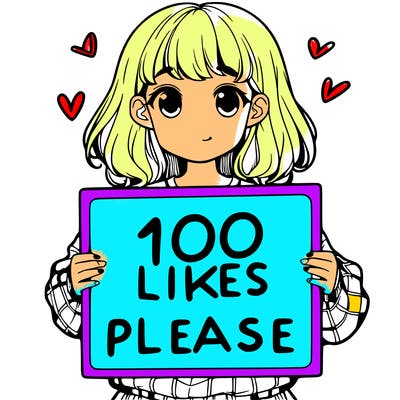 a girl holding a sign saying 100 likes please