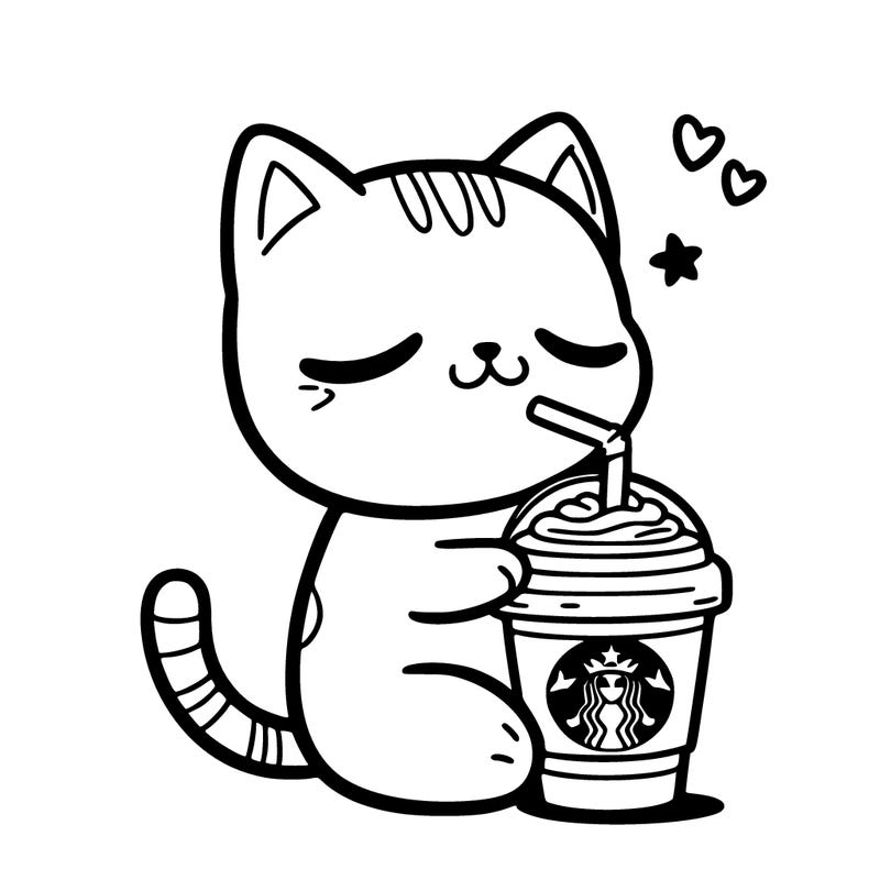 cat drinking starbucks