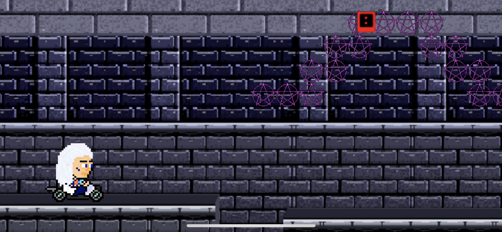 Ghostemane Pentacles - Pixel art character collecting purple pentacles in a side scrolling game
