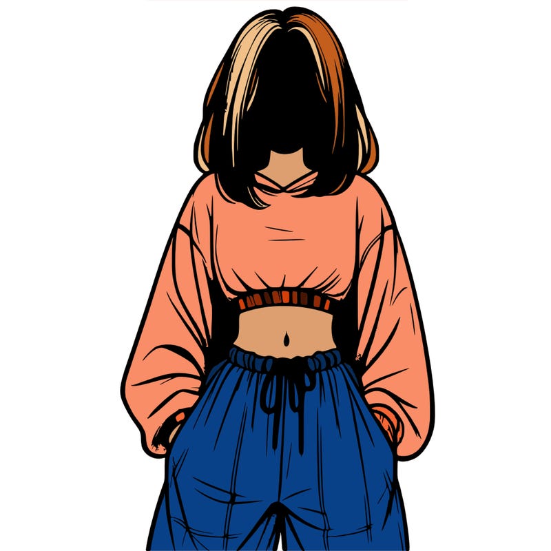 realistic girl faceless with baggy pants and a crop top