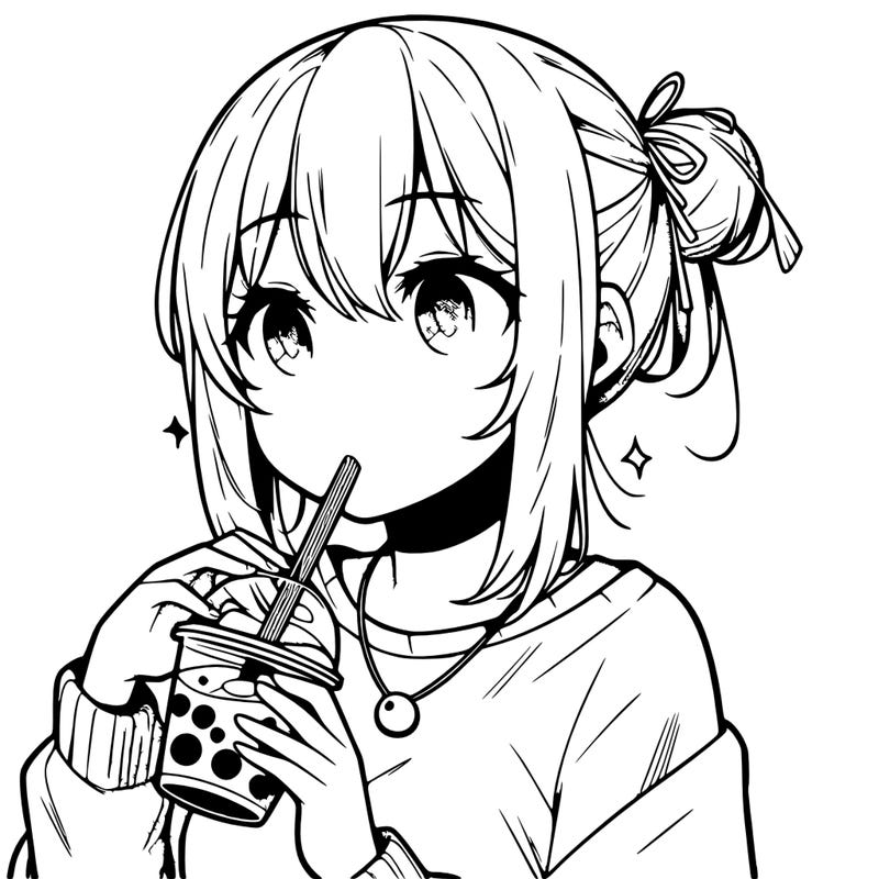 manga character drinking boba