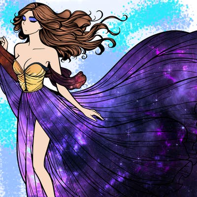 realistic woman in dress flowing the the wind