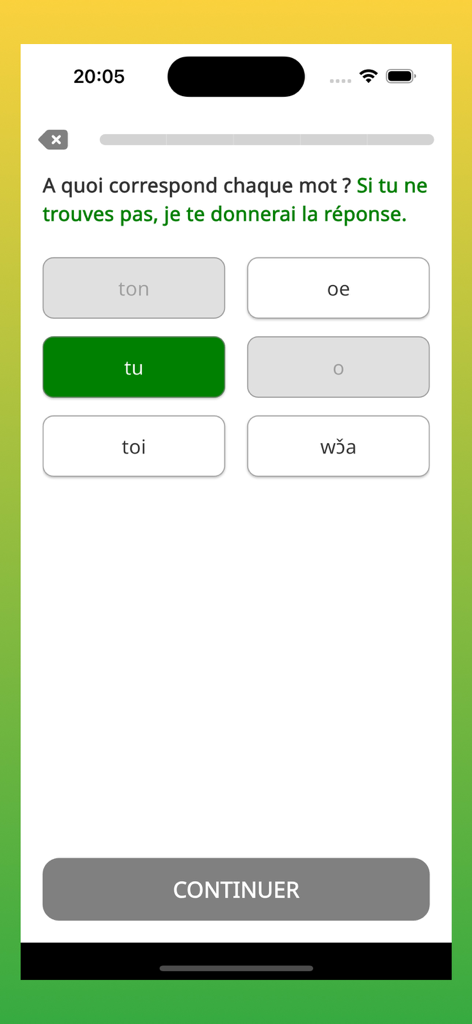 Interface of the Bibala app showing an interactive vocabulary matching exercise for African languages