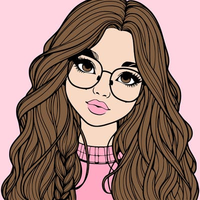 girl with long hair and freckles and glasses realistic
