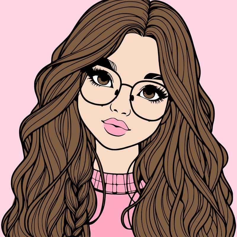 girl with long hair and freckles and glasses realistic
