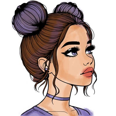 realistic girl with buns on the top of her head