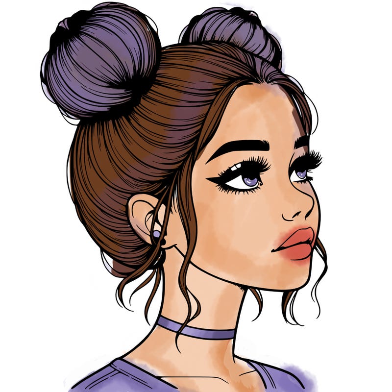 realistic girl with buns on the top of her head