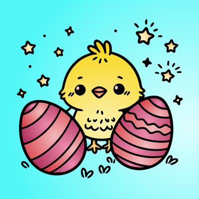 cute easter chick with eggs