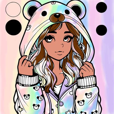 realistic girl in a animal pjs hoodie