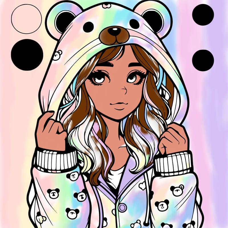 realistic girl in a animal pjs hoodie