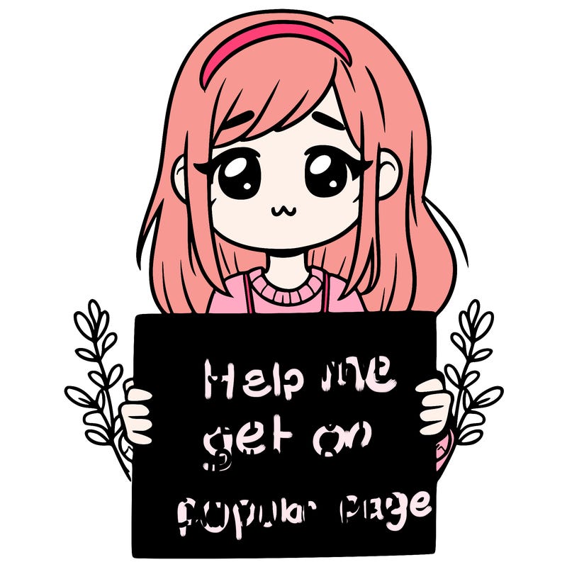 a girl holding up a sign that says, guys, i’ve never made it to the popular page, can you help me?