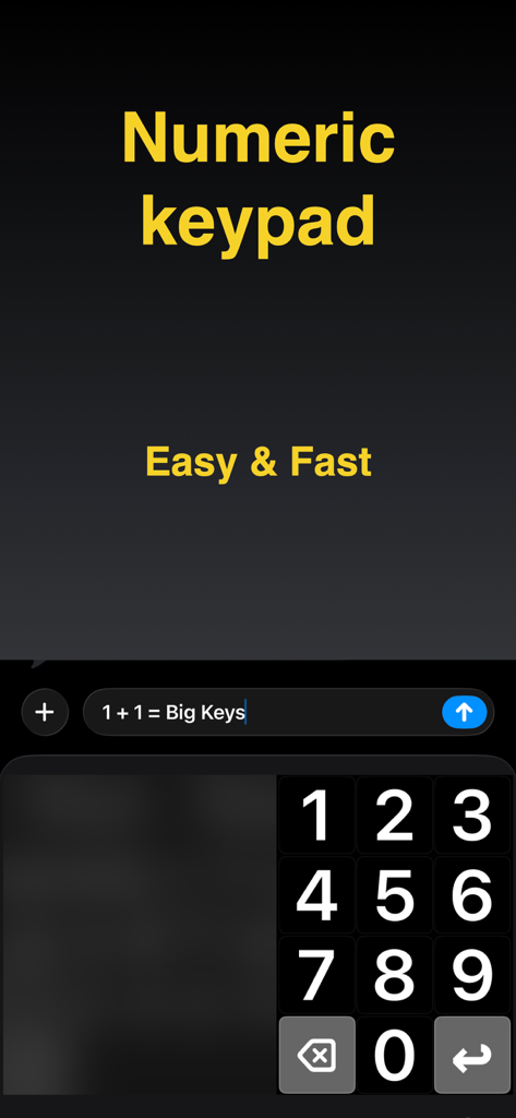 Big Keys Keyboard - A screenshot of the Big Keys Keyboard app featuring a large and clear numeric keypad for easy typing on iPhone