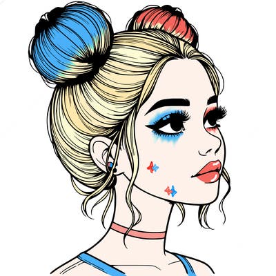 realistic girl with buns on the top of her head