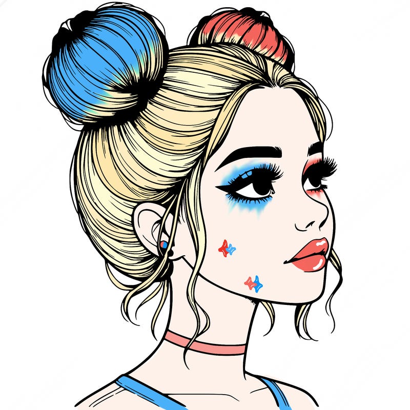 realistic girl with buns on the top of her head