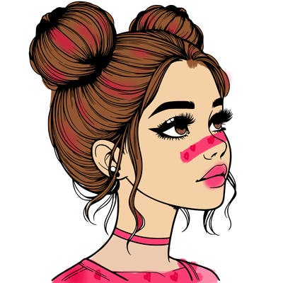 realistic girl with buns on the top of her head