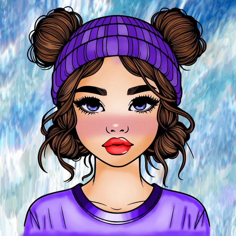 realistic girl with buns in her hair with a beanie on