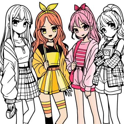 teen manga girls group of 4