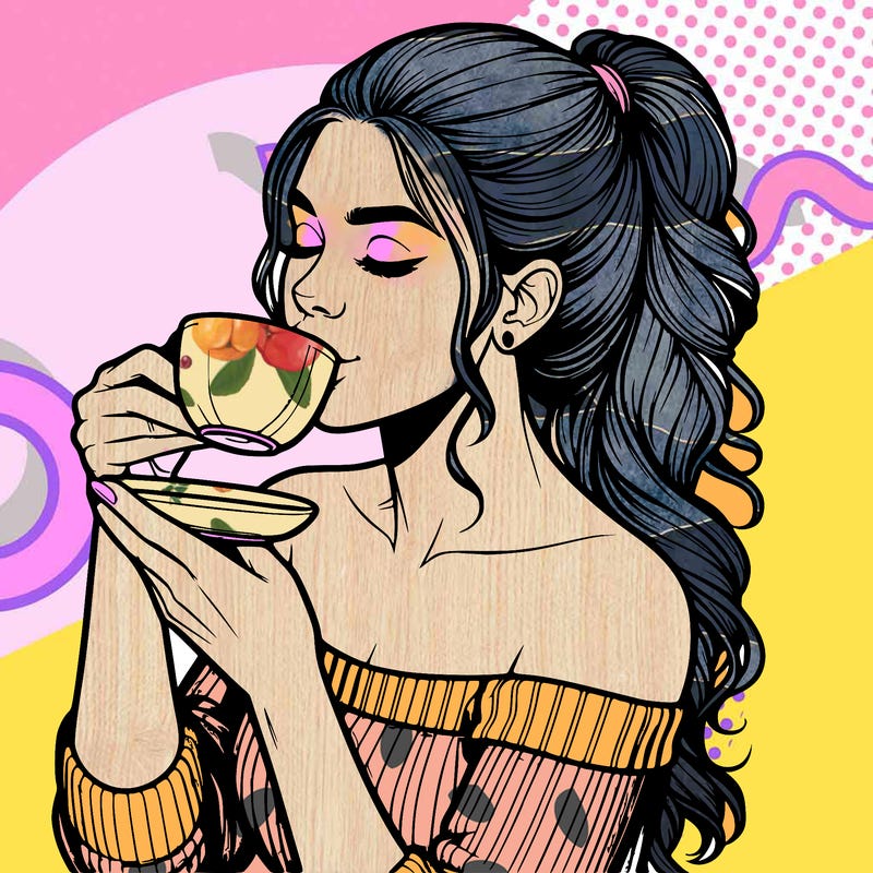 realistic woman drinking tea