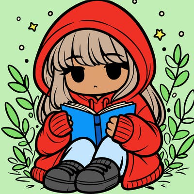 girl in oversized hoodie reading a book