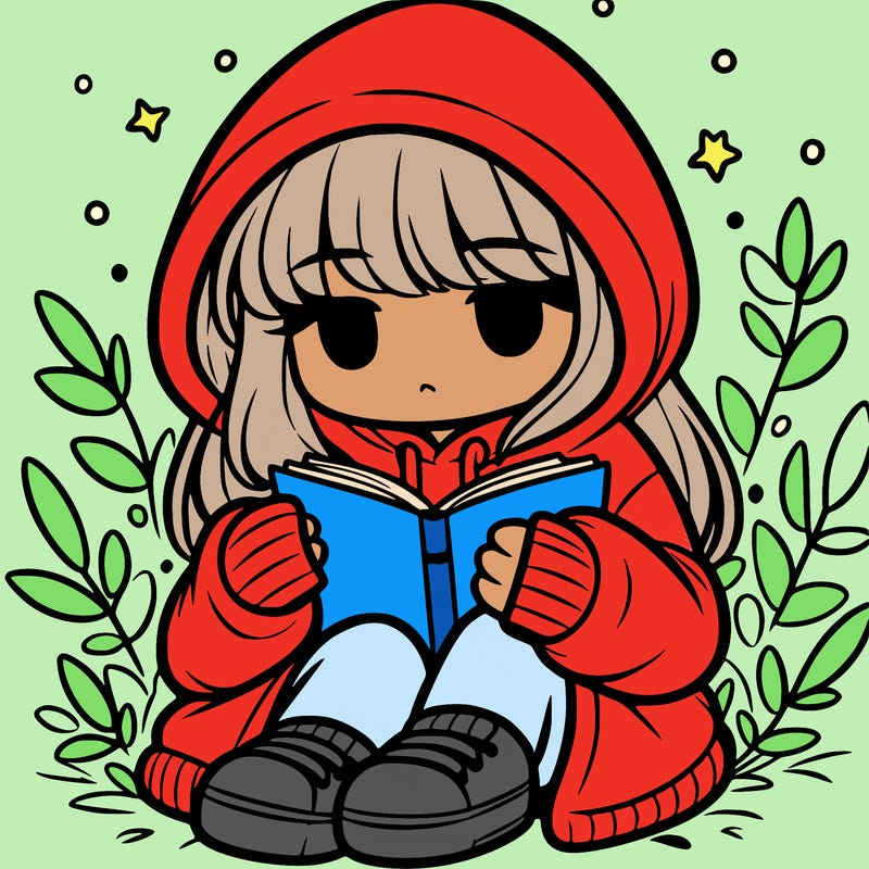 girl in oversized hoodie reading a book