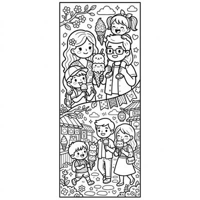 Celebrate family and sweet treats with this adorable Kawaii ice cream bookmark coloring page. Perfect for keeping your place in your favorite book after a fun coloring session.