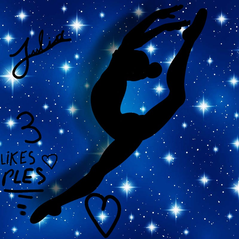 gymnast doing a leap in a leotard with a bent back leg