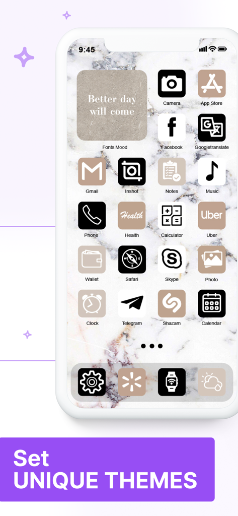 Keyboard Fonts＋Emojis＋Symbols - Aesthetic iPhone home screen with custom neutral icons and a marble background