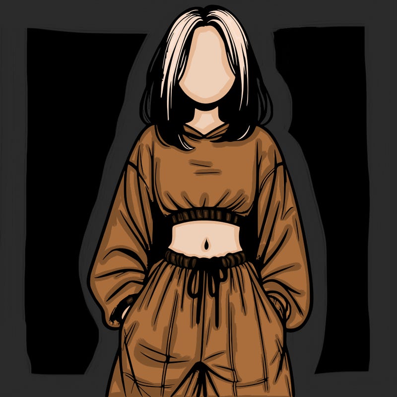 realistic girl faceless with baggy pants and a crop top