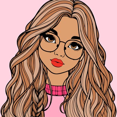 girl with long hair and freckles and glasses realistic