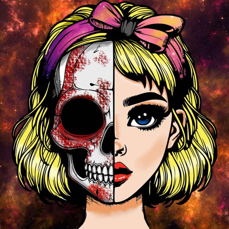 realistic girl with half skull mask