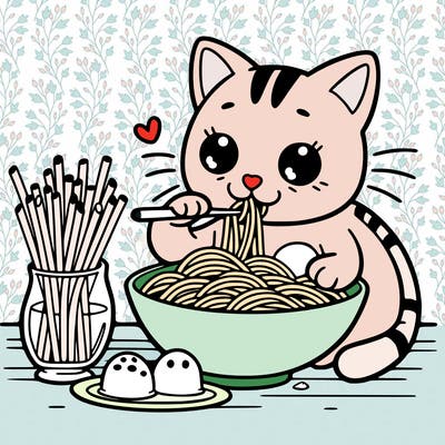 italian cat eating pasta