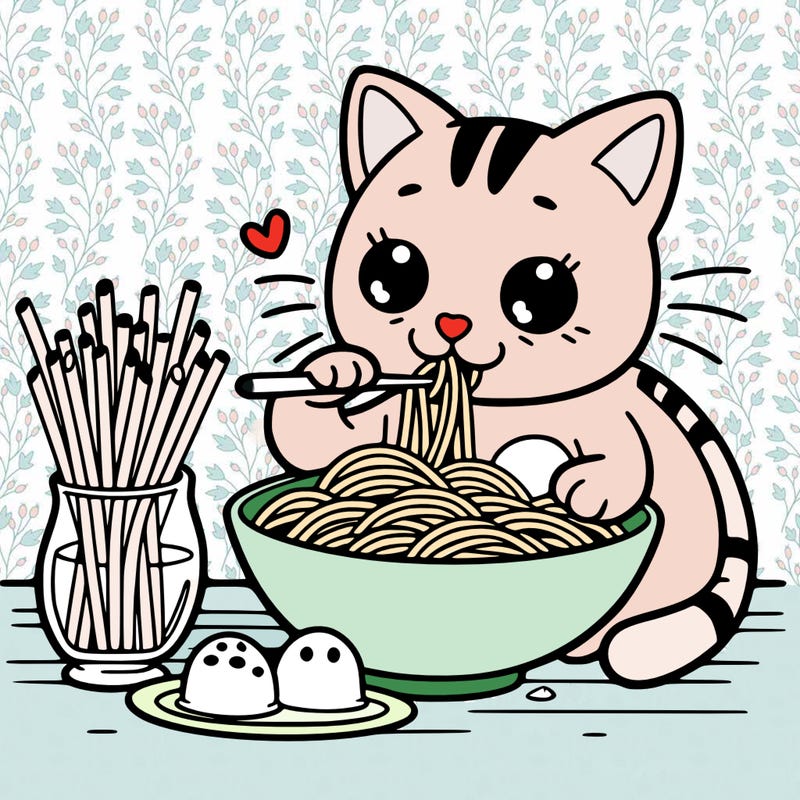italian cat eating pasta